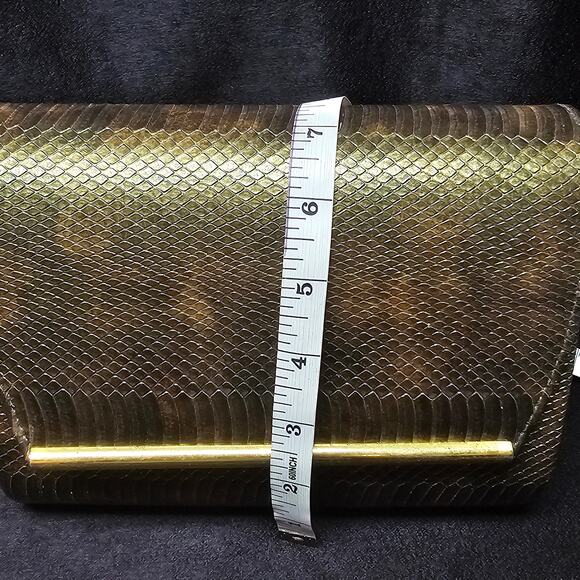 Vintage Ande Brown / Gold Faux Snakeskin & Gold Trim Crossbody Purse Magnetic - Picture 11 of 13